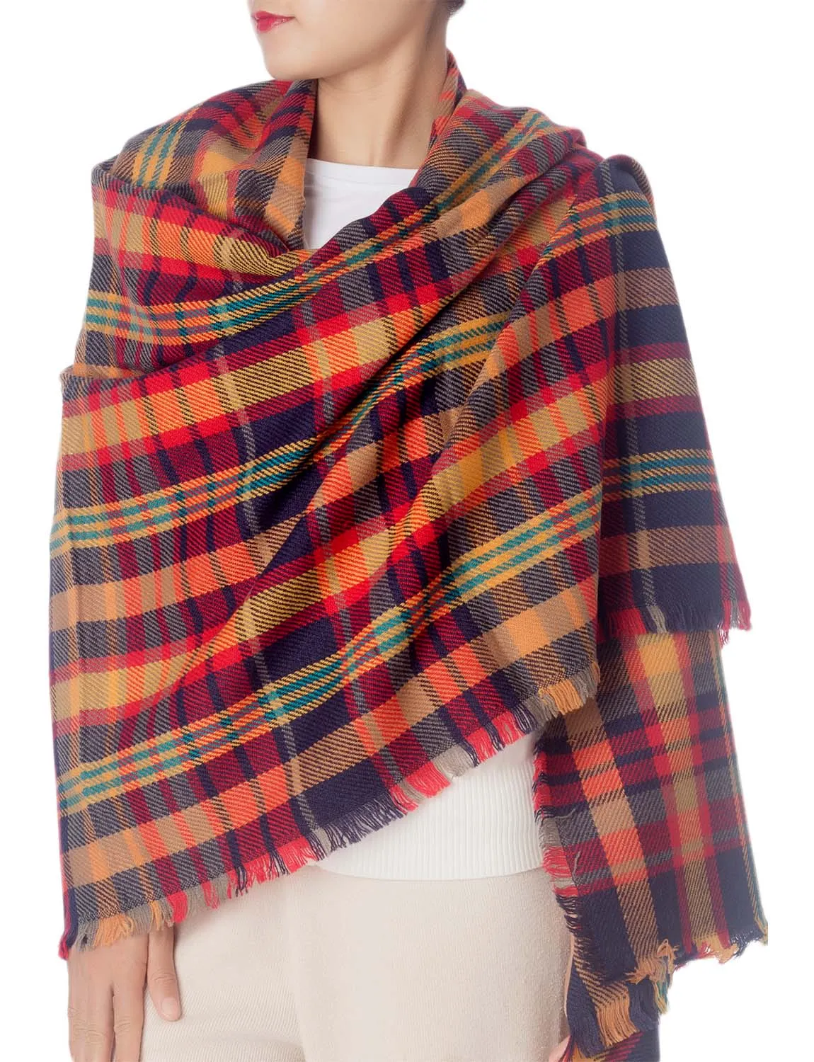 iB-iP Women's Warm Plaid Cute Long Female Large Tartan Wraps Scarf