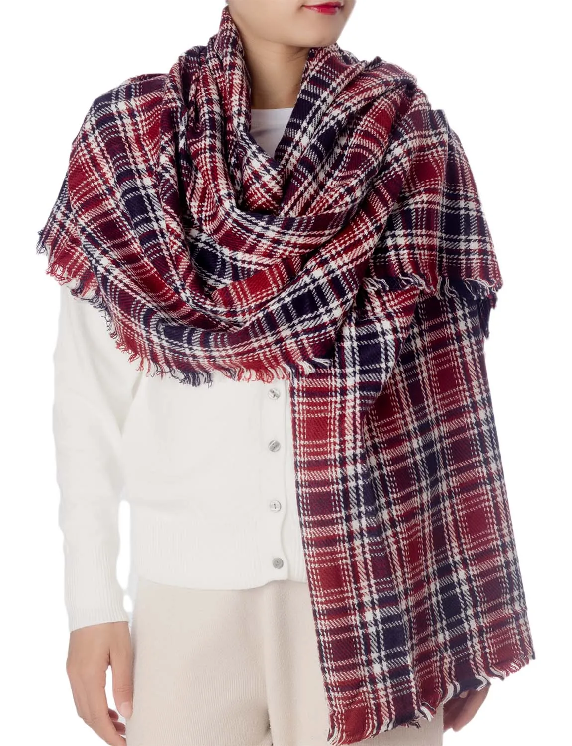 iB-iP Women's Warm Plaid Cute Long Female Large Tartan Wraps Scarf