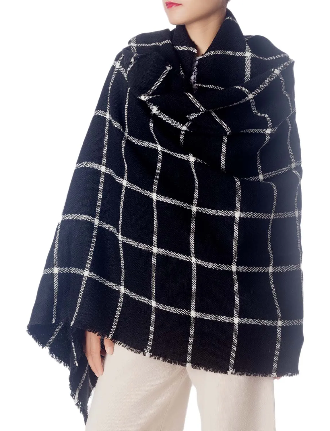 iB-iP Women's Warm Plaid Cute Long Female Large Tartan Wraps Scarf