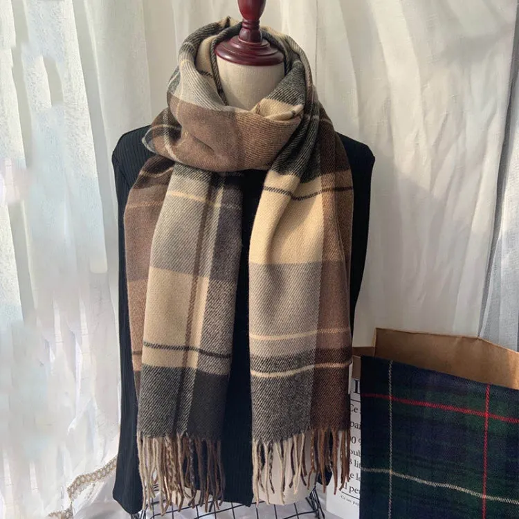 Imitation Cashmere Plaid Scarf with Tassels for Women - Warm Dual-Use Shawl for Autumn and Winter