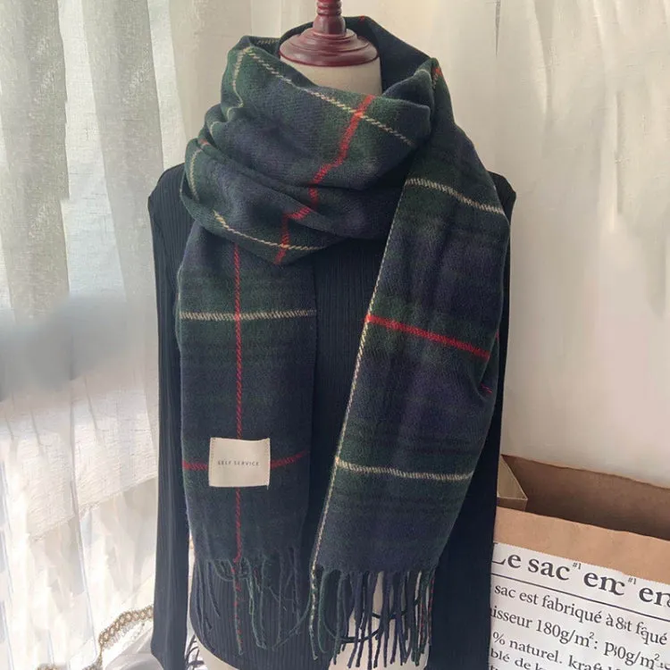 Imitation Cashmere Plaid Scarf with Tassels for Women - Warm Dual-Use Shawl for Autumn and Winter