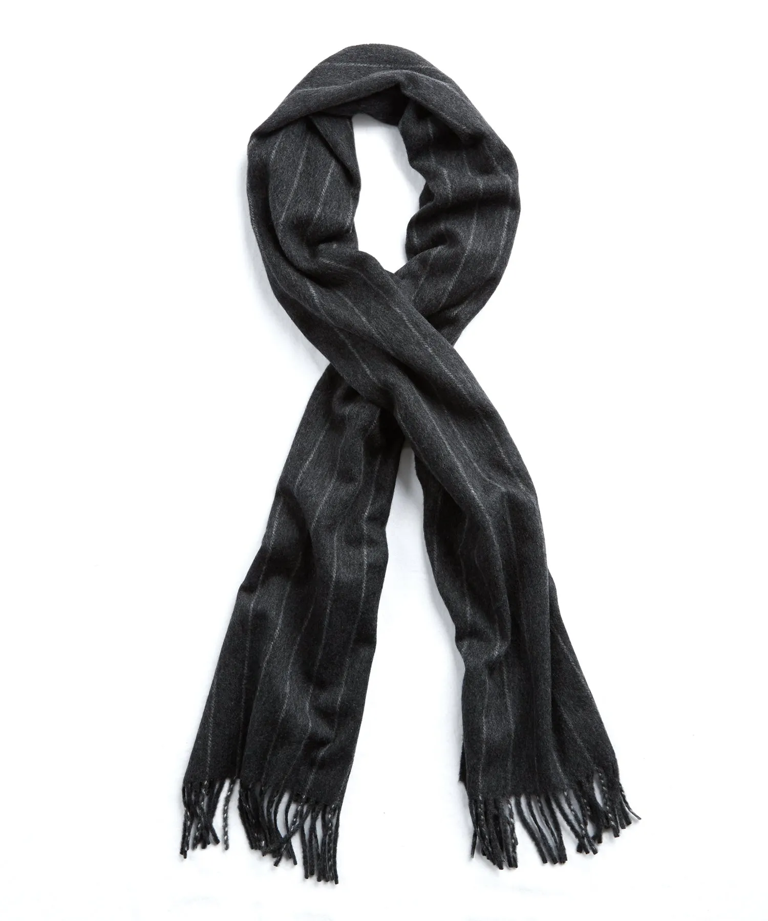 Joshua Ellis Charcoal Chalkstripe Cashmere Scarf