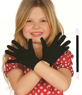 Kids Black Cotton Gloves and Wizard Magic Wand - World Book Day Fancy Dress Set