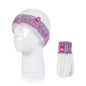 Kids Turn Over Hat & Mittens - Purple & Cream