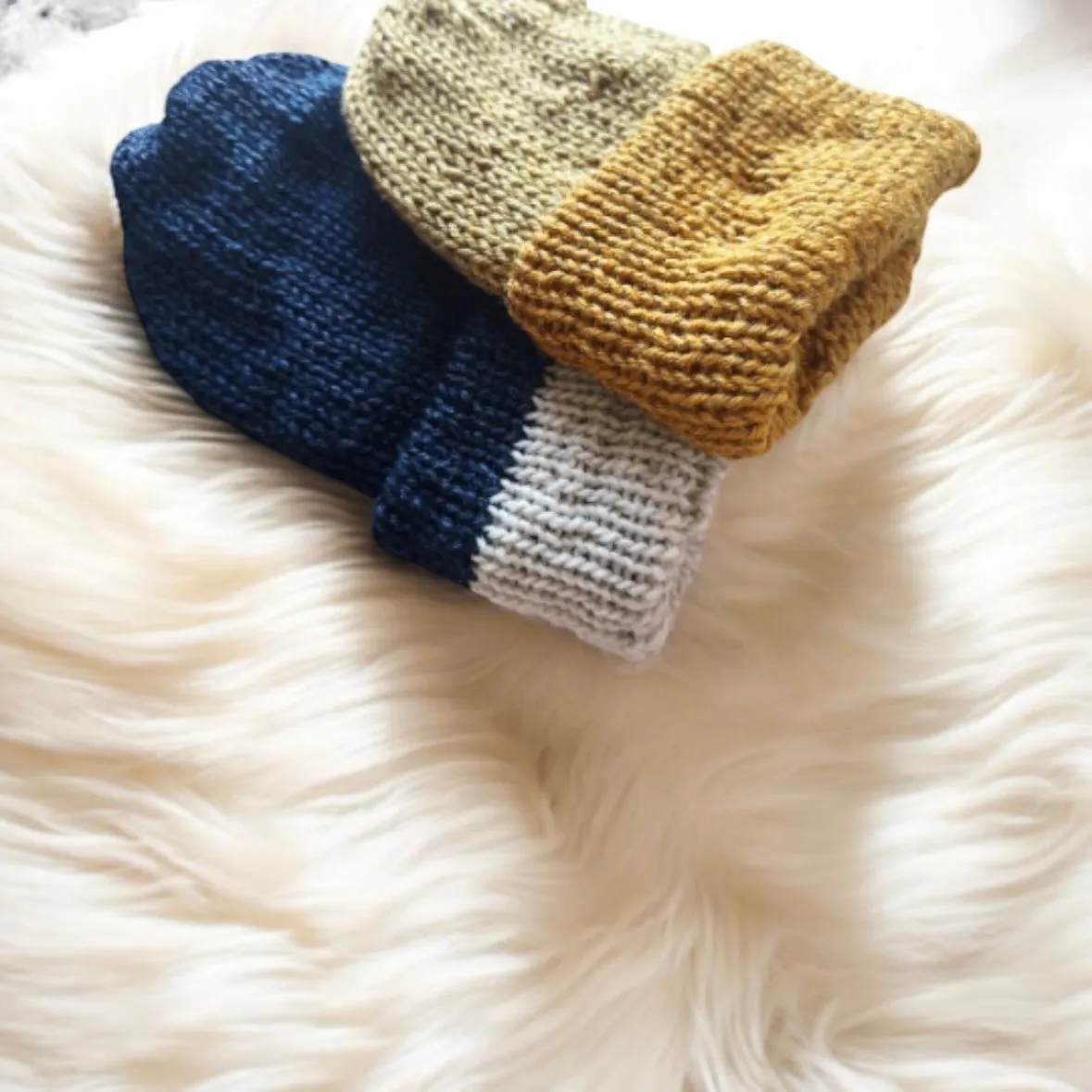 Knitted beanie in blue or yellow | Winter knitted double layered hat | autumn style | cozy winter hat| men or women