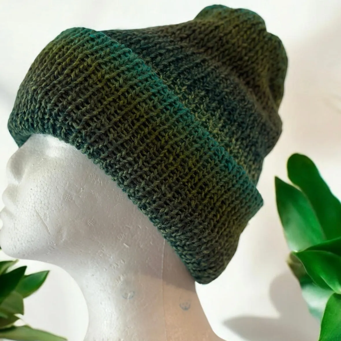 Knitted beanie in ombre green | Winter knitted double layered hat | autumn style | cozy winter hat| men or women