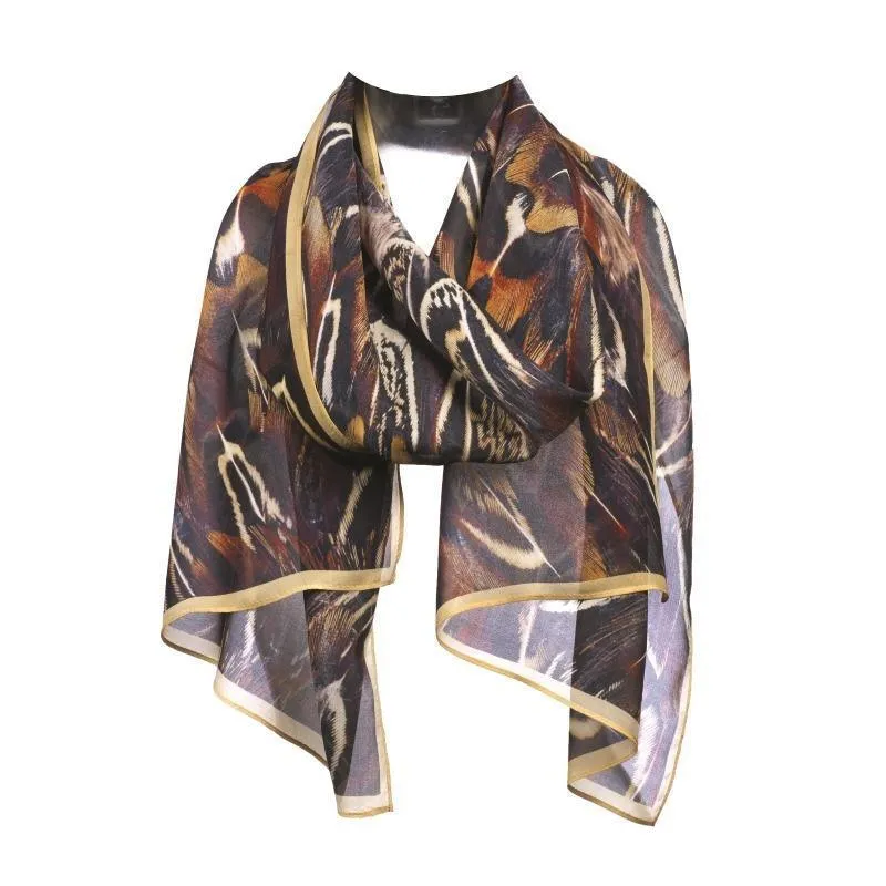 Ladies Silk Chiffon Scarf - Pheasant Feathers