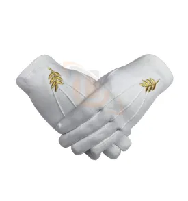 Masonic Acacia Leaf Machine Embroidery White Cotton Gloves 