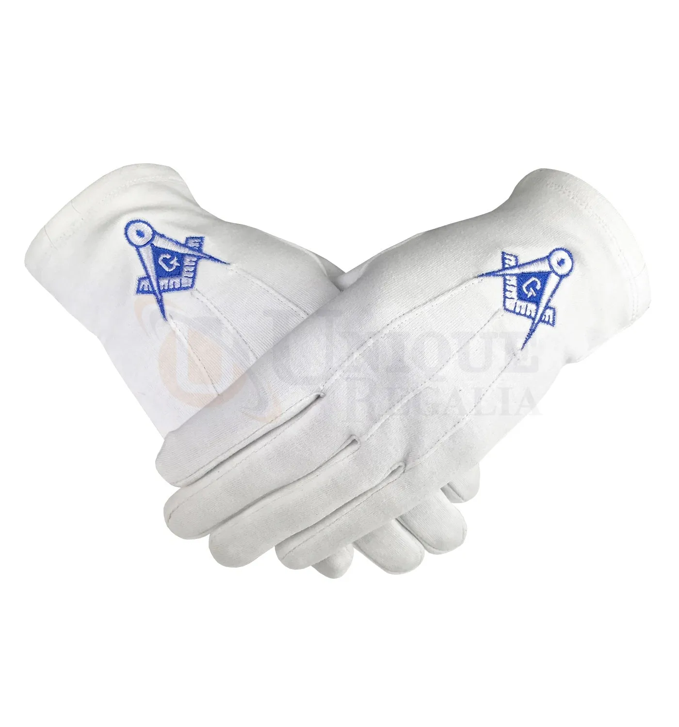 Masonic Cotton Gloves Blue Square Compass & G Machine Embroidered