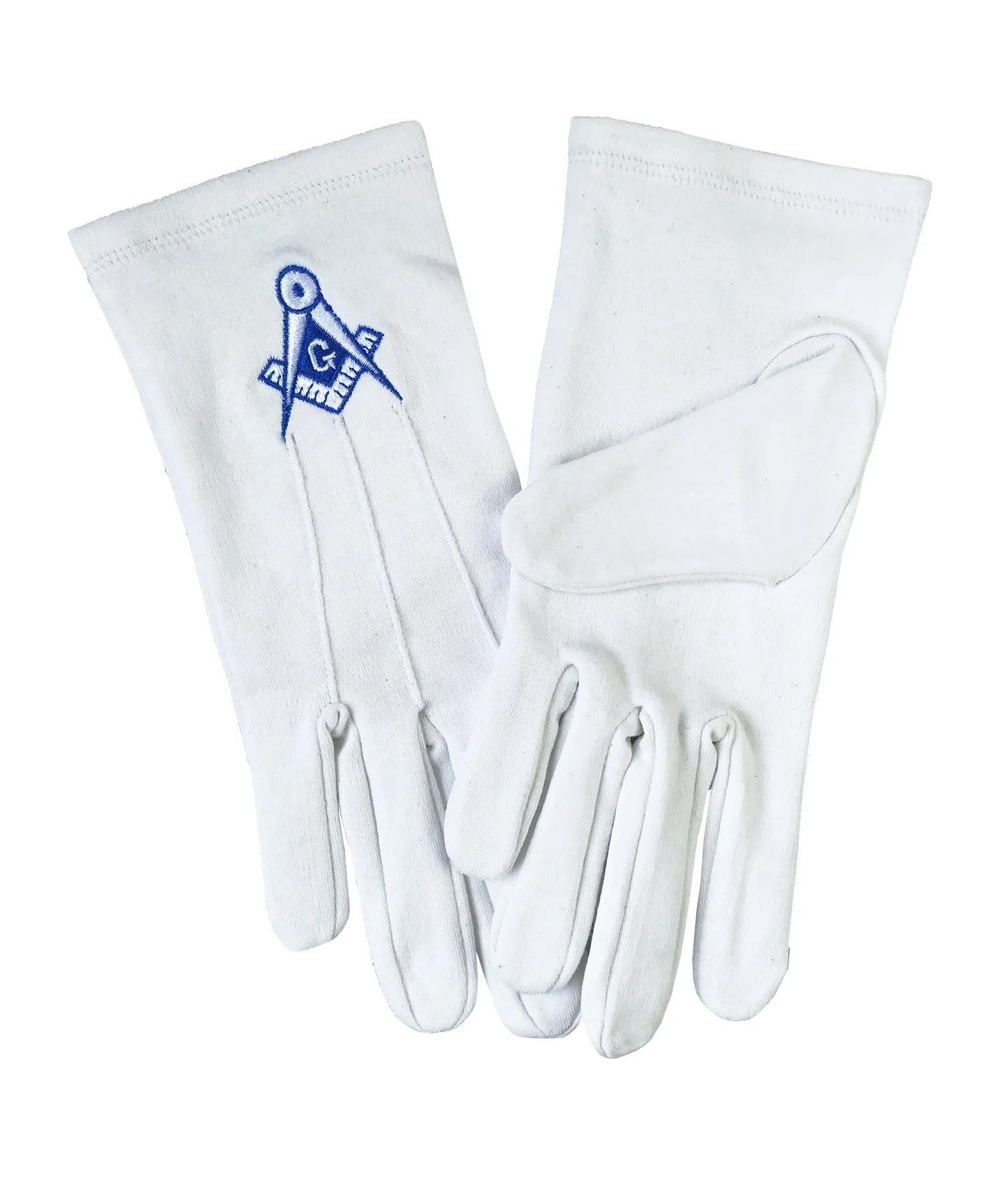 Masonic Cotton Gloves Blue Square Compass & G Machine Embroidered