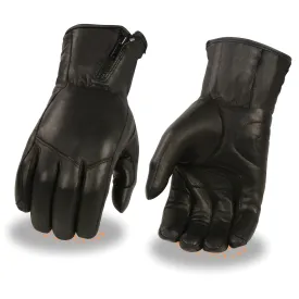 Milwaukee Leather MG7575 Men's Black Premium Leather Long Wrist Gloves with Zipper Top