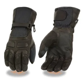 Milwaukee Leather SH814 Men's Black Leather Waterproof Gauntlet Motorcycle Gloves w/ Textile and Leather