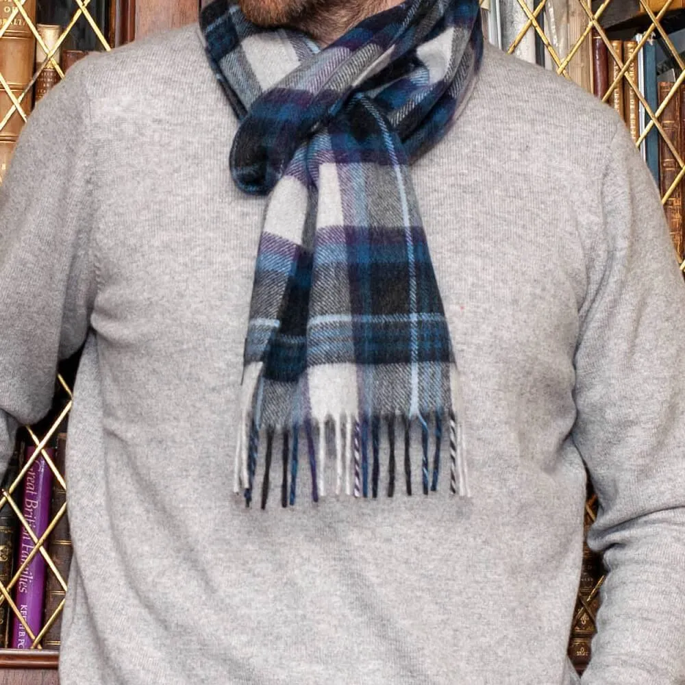 Navy and Grey Plaid Check Cashmere Scarf