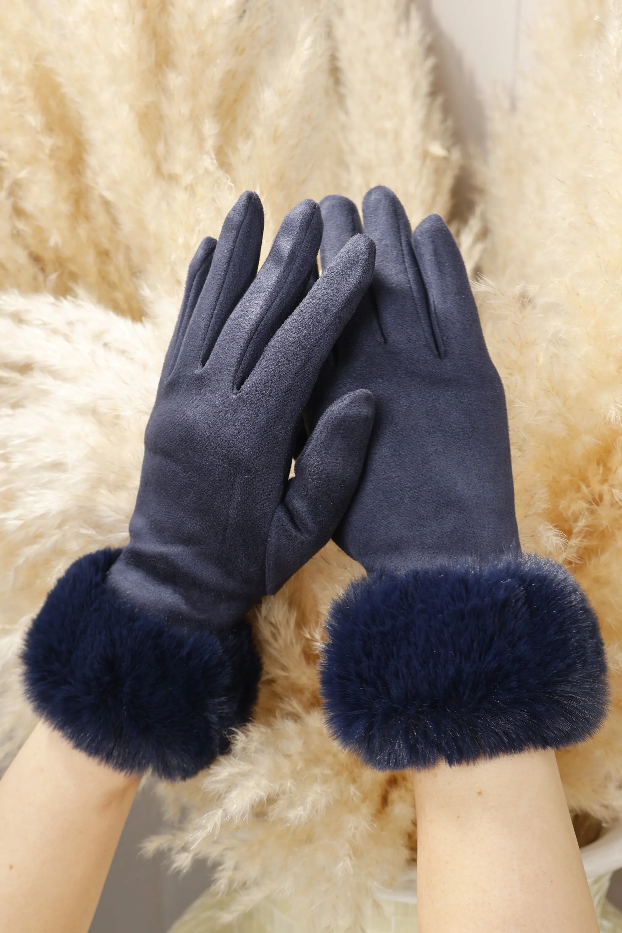 Nicola Fur cuff Gloves Navy