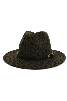 Olive Green Leopard Print Panama Hat