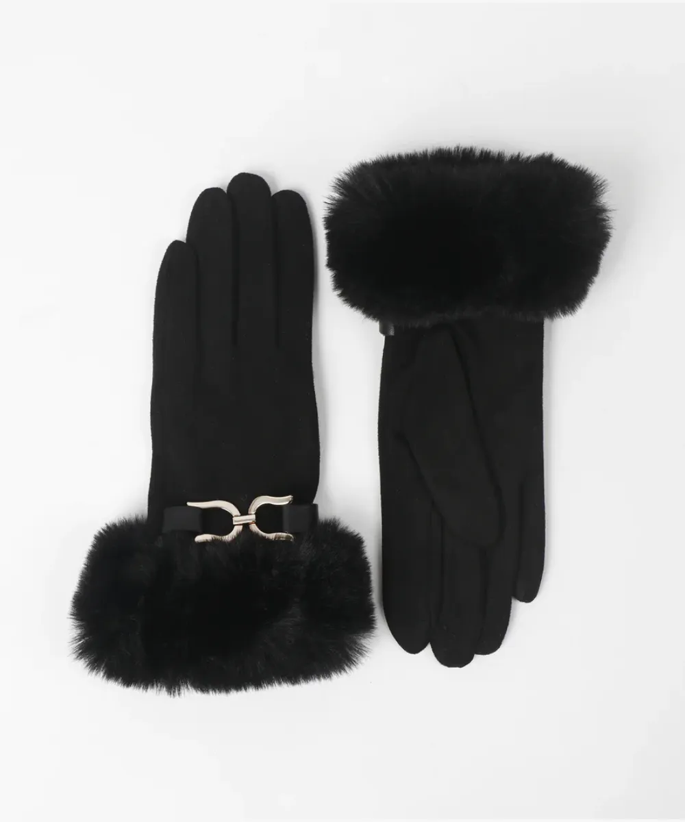 PIA ROSSINI NINA BLACK FUR CUFF GLOVES