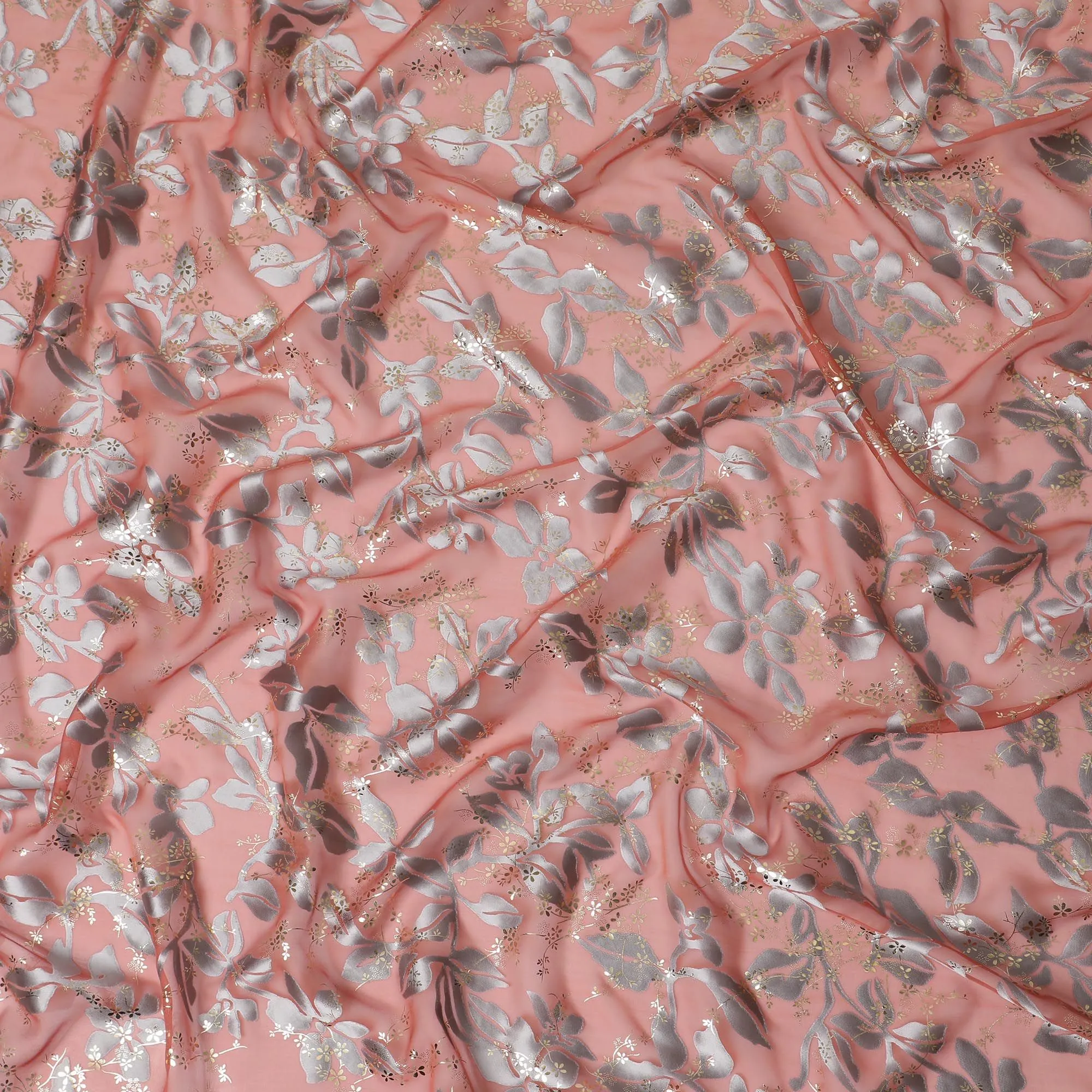 Pink Elegance Silk Chiffon Metallic Fabric - South Korean Luxury Textile, 110 cm Width  - D17661