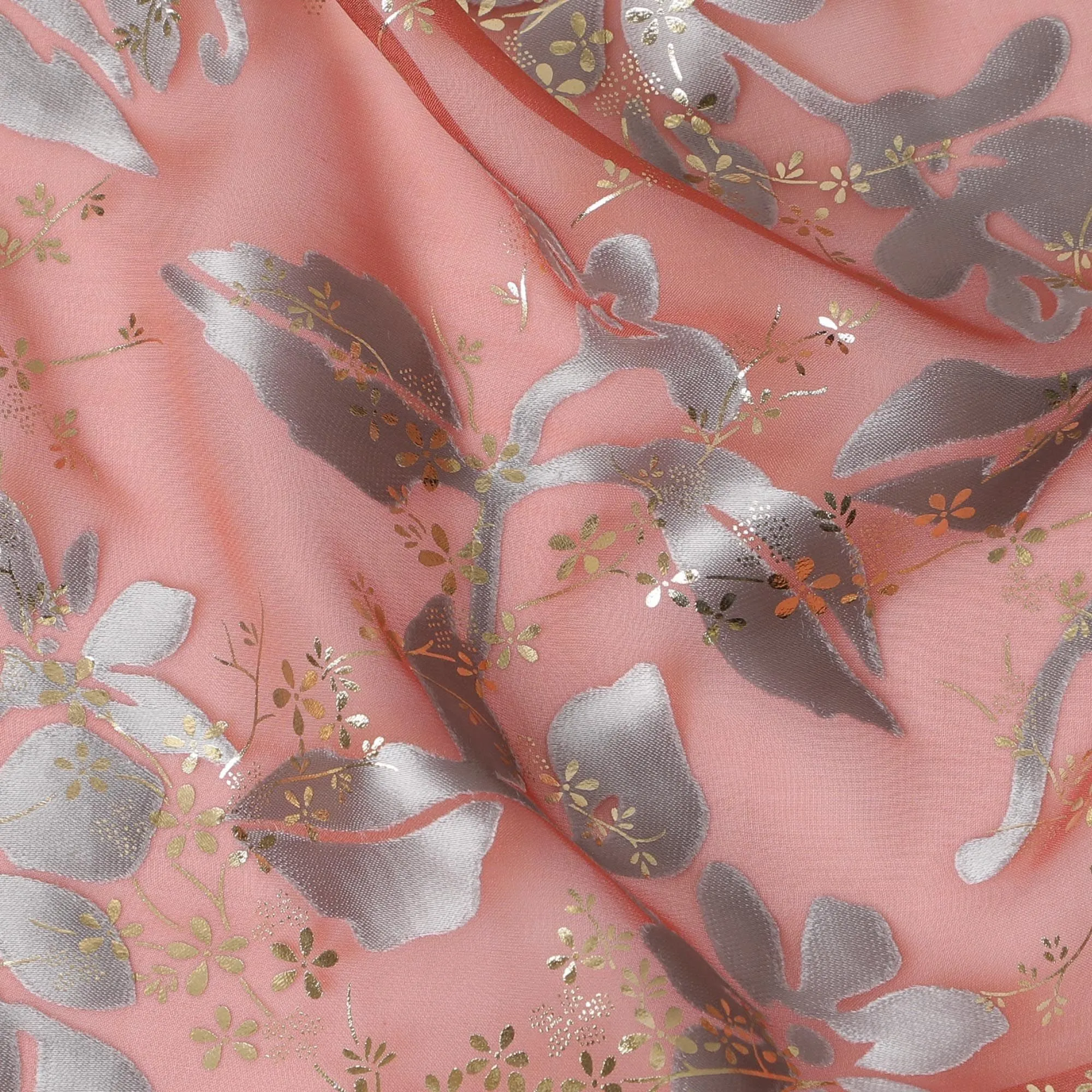 Pink Elegance Silk Chiffon Metallic Fabric - South Korean Luxury Textile, 110 cm Width  - D17661