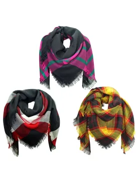 Pink Yellow Black 3 Pack Wool Plaid Blanket Scarf Shawl