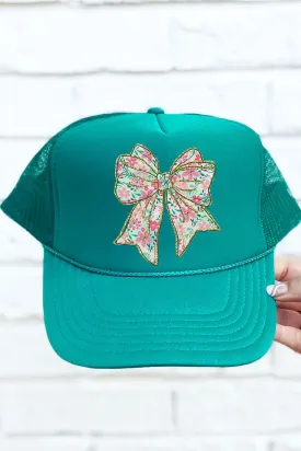 Preppy Blossom Bow Otto Jade Foam Front Trucker Hat