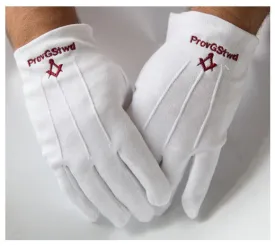 Provincial Grand Steward 100% Cotton Gloves with Square Compass