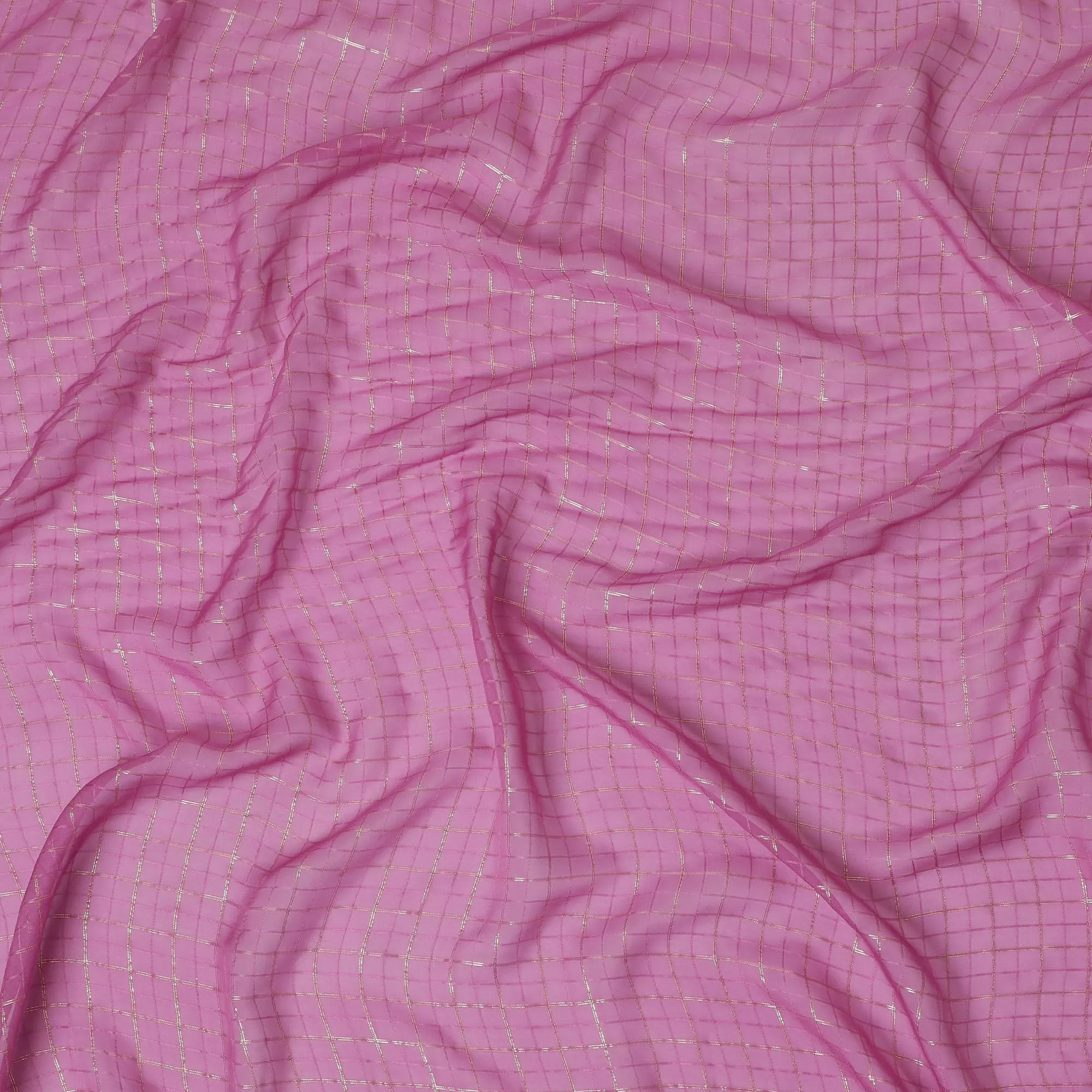 Purplish Pink Lurex Grid Chiffon Fabric – Glimmering Elegance from India-D19055