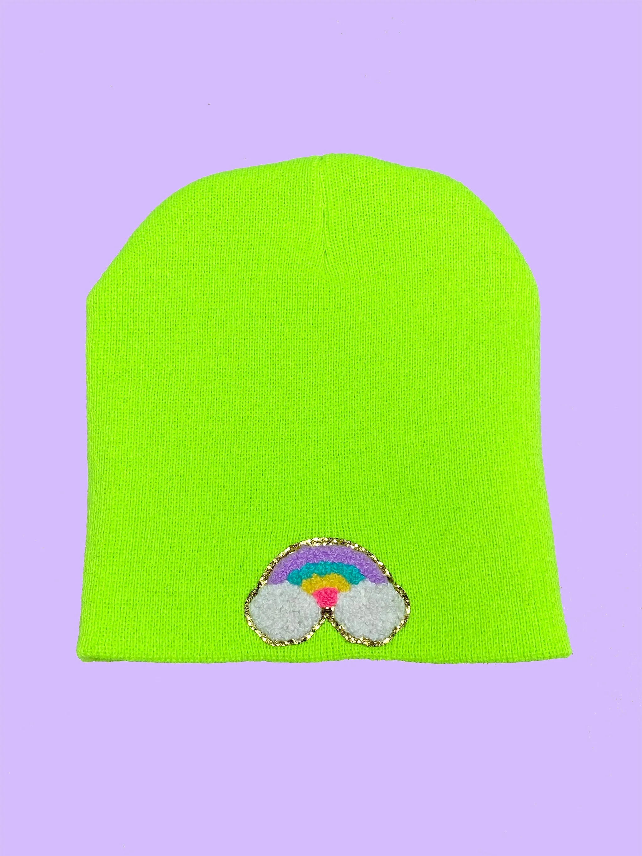 Rainbow Glitter Lime Beanie