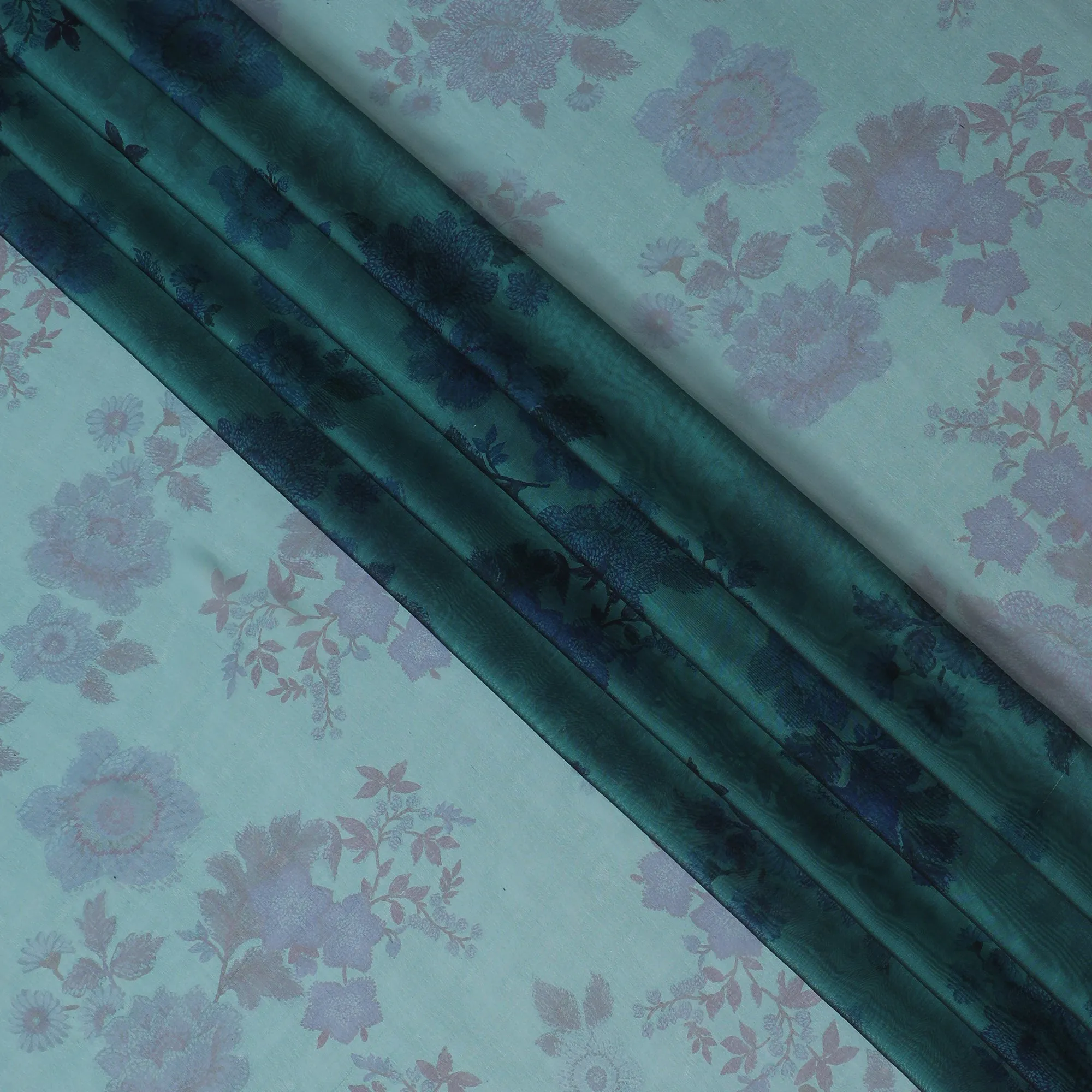 Serene Aqua Silk Chiffon Fabric with Lavender Floral Prints, 110cm Width – Ideal for Spring and Summer Apparel-D20101