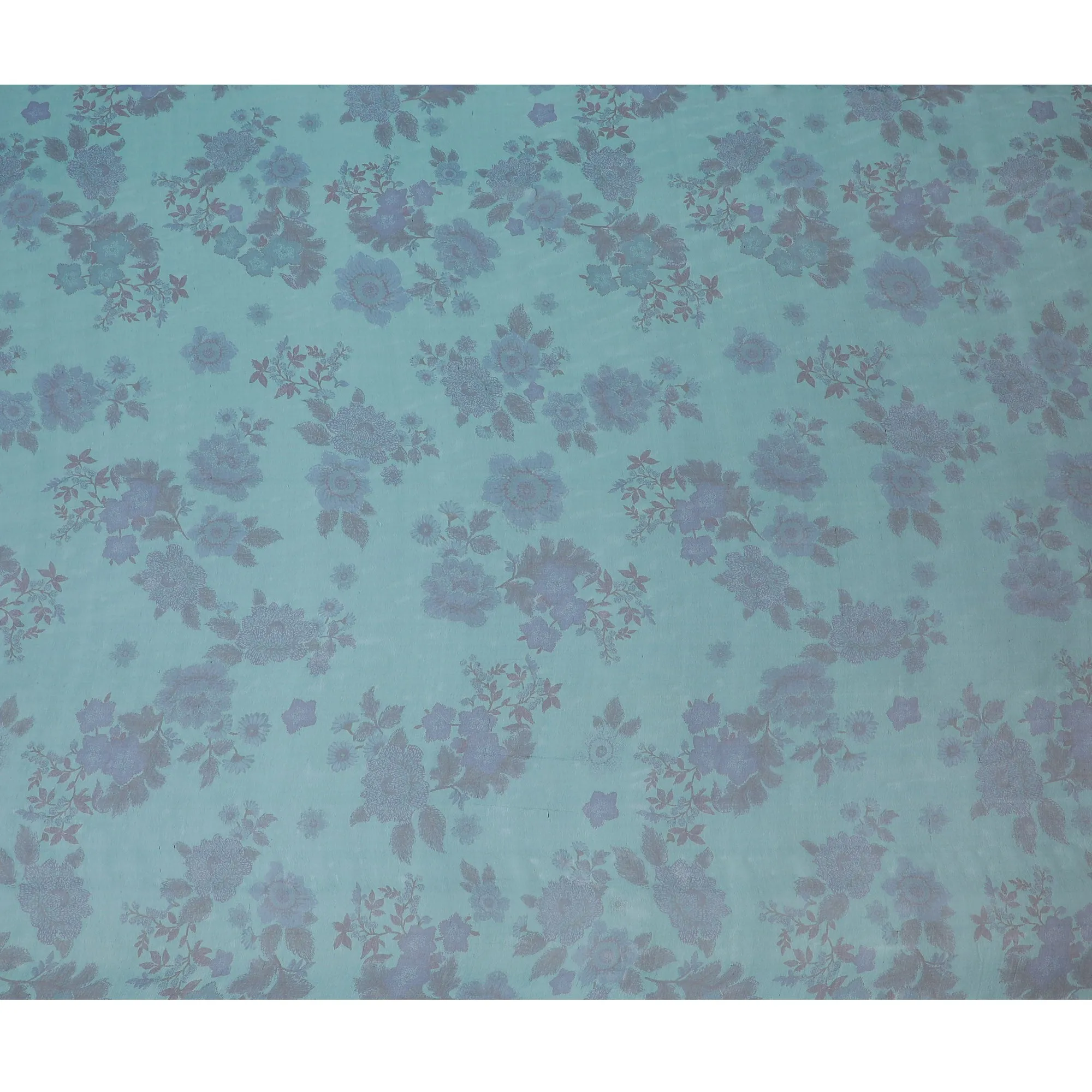 Serene Aqua Silk Chiffon Fabric with Lavender Floral Prints, 110cm Width – Ideal for Spring and Summer Apparel-D20101