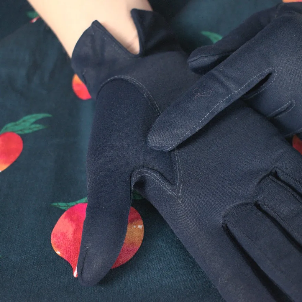 Short Navy Embroidered Gloves