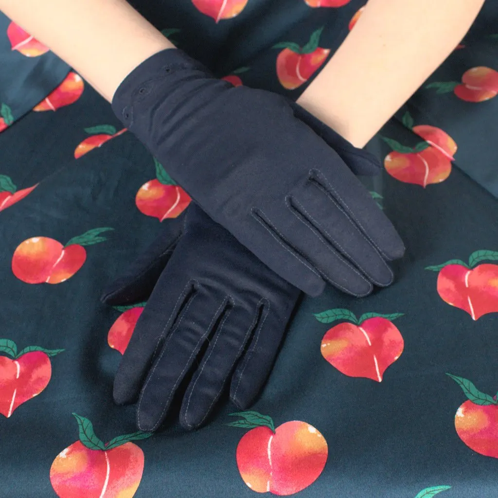 Short Navy Embroidered Gloves