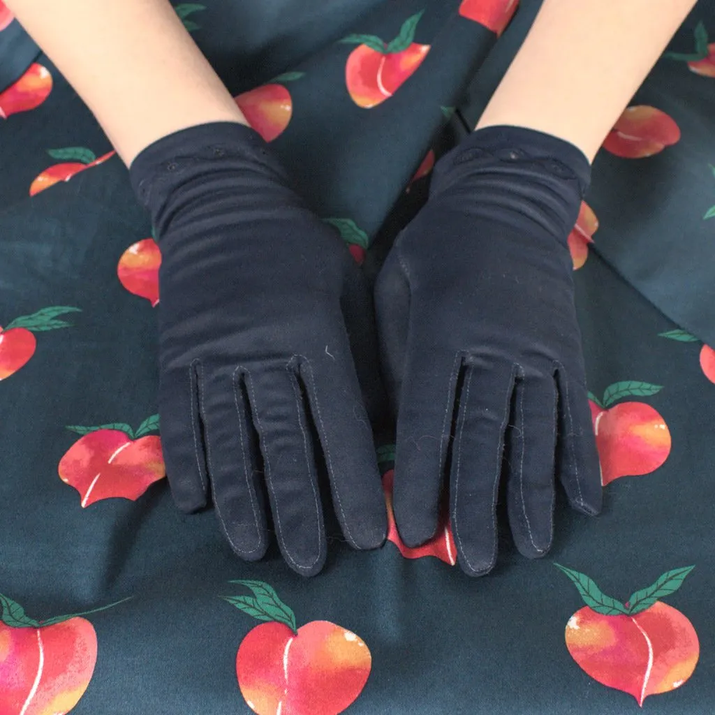 Short Navy Embroidered Gloves