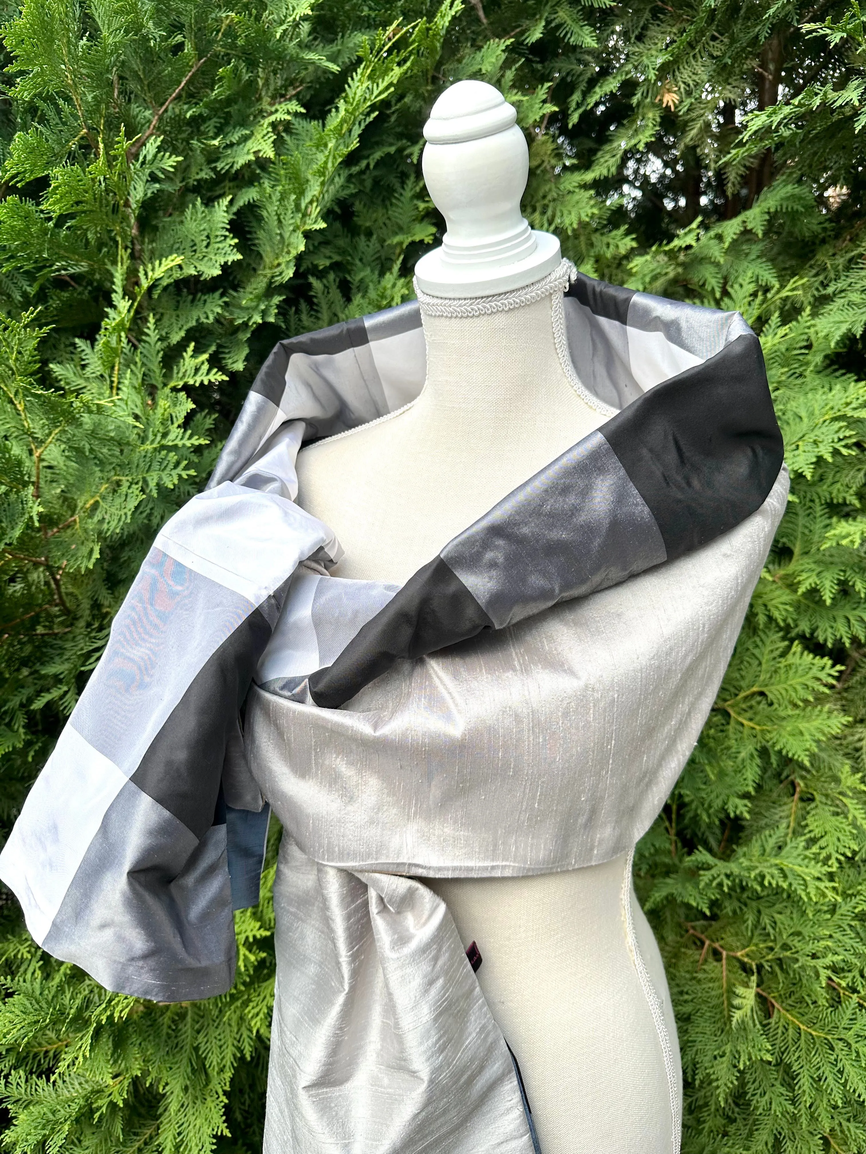 Silk Wrap in Silver and Black Plaid (LW108)