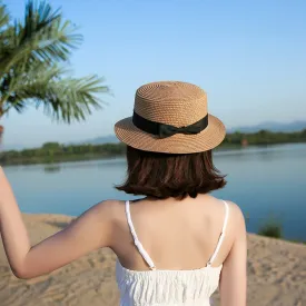 Simple Summer Beach Hat Female | Casual Women Flat hat | Brim Bowknot Straw Cap | Sun Hat