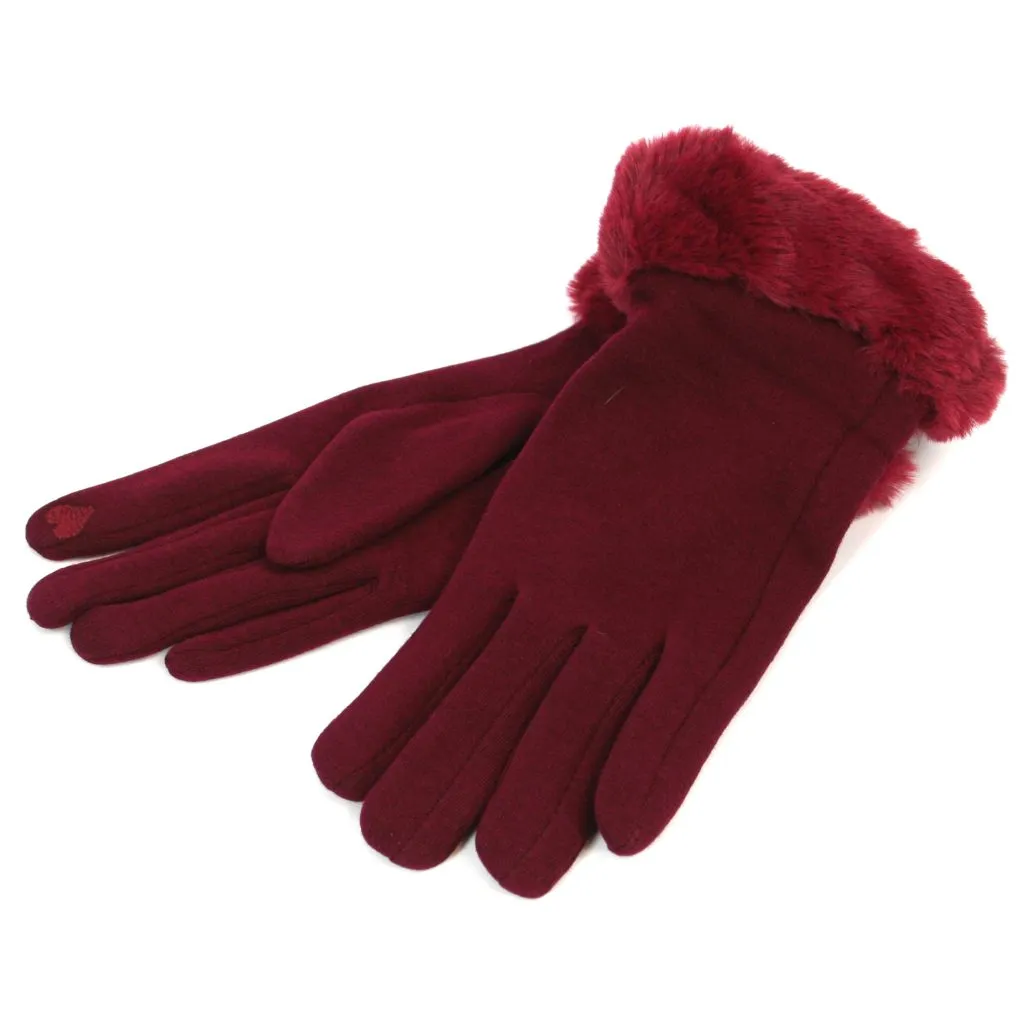 Soft Red Gloves with Faux Fur Lining and a Valentine's Heart Touch Pad