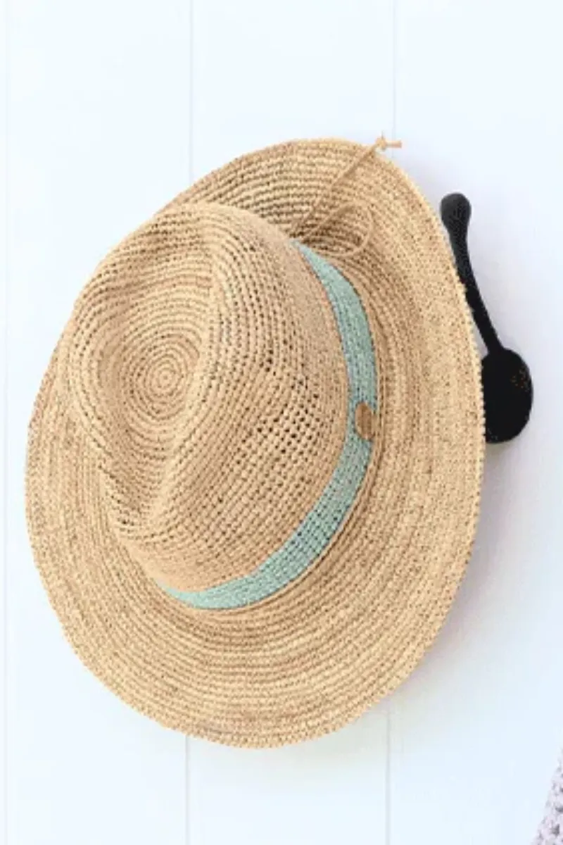 Sundaise Cecilia Panama Raffia Natural/Mint Hat