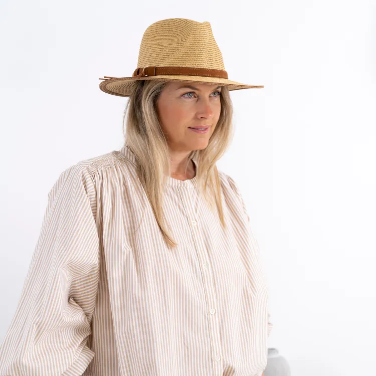 Sundaise Lou Panama Fedora - Natural Suede