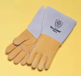 Tillman Large Gold 14" Top Grain Elk Cotton/Foam Lined Welders Gloves With Straight Thumb, Stiff Cowhide Cuff, Welted Fingers, Kevlar Stitching And Pull Tab (Carded)