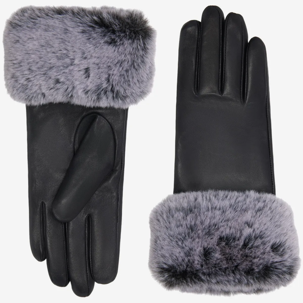 Vera – luxurious leather gloves with faux fur at the wrist & touchscreen feature