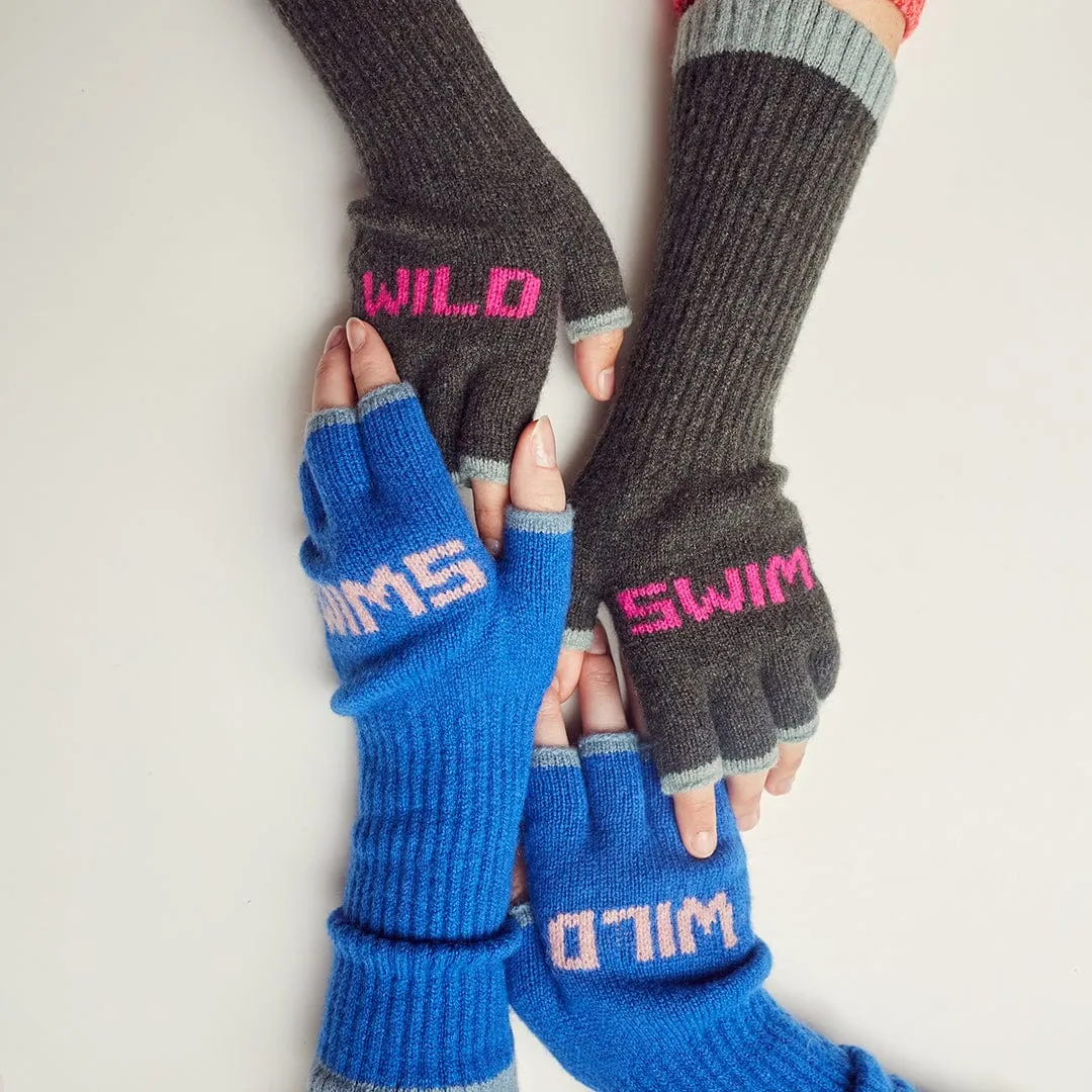 Wild Swim Fingerless Gloves in Seaweed with Neon Pink & Mojito