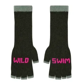 Wild Swim Fingerless Gloves in Seaweed with Neon Pink & Mojito