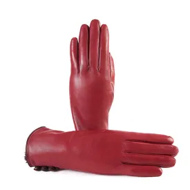 Women's rum nappa leather gloves with faux fur