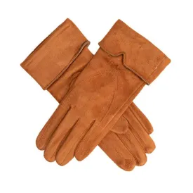 Women’s Touchscreen Velour-Lined Faux Suede Gloves with Embroidery